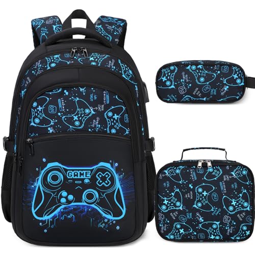 DIGOBAY Jungen-Rucksack für die Schule, 3 Stück, cooler leuchtender...