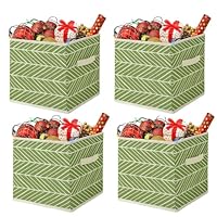 ECOVERDIC 2/4 Pack 27x27x28cm Foldable Storage Cube Boxes - Non-Woven Drawer Organizer with Handles, Collapsible Square Bins for Clothes/Toys/Bedding (4, Green)