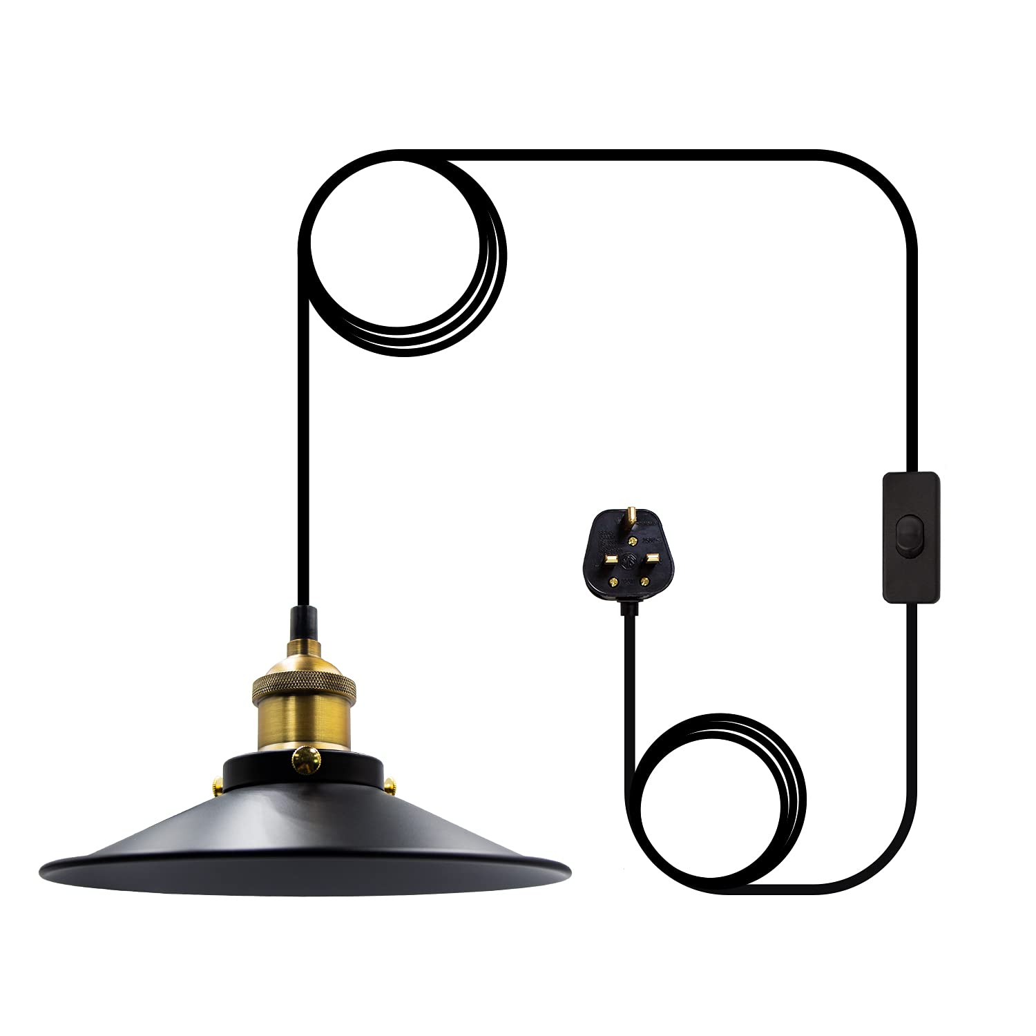 Industrial Plugin Pendant Light Retro On/Off Switch Hanging Light E27