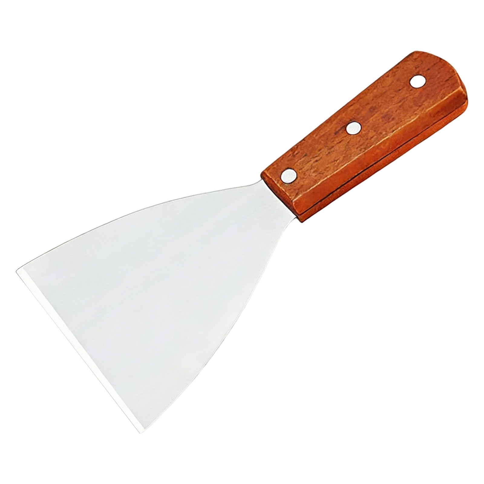 Griddle Scraper, Stainless Steel Burger Flipper, Non Stick Pizza Spatula, Heat Resistant BBQ Scraper Wooden Handle Grill Scraper for Food Service Cooking Cleaning, for Home Kitchen