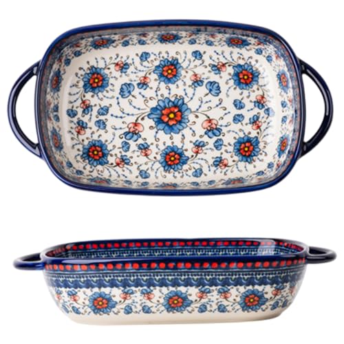 Hintyne Cazuelas para Horno Fuente Rectangular de cerámica para Hornear de 23 x 13 x 5 cm con Asas Resistente al Calor para Tartas cazuelas y Tapas.