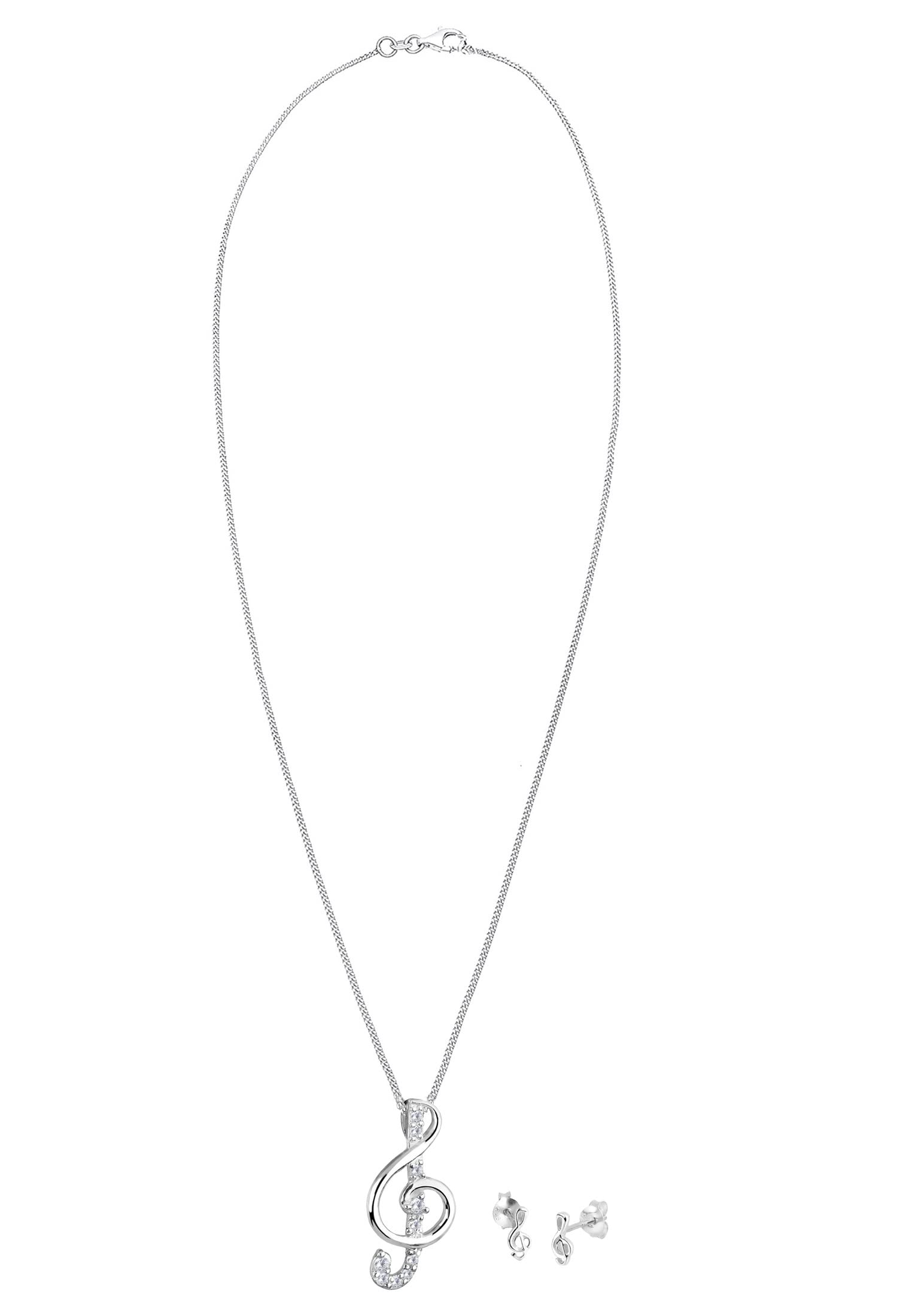 Elli Schmuckset Damen Halskette mit Notenschlüssel Anhänger und Ohrstecker