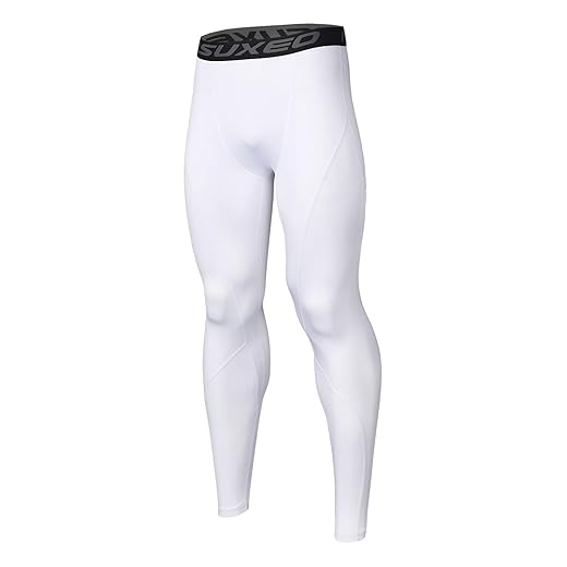 ARSUXEO Men's Compression Tights Running Pants Baselayer Legging K3 White Size Small