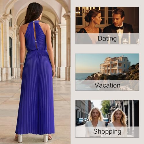 Image of 2025 Summer Women's Backless Jumpsuit Smocked Waist Wide Leg Lightweight Flowy Romper City Chic
