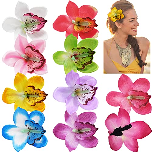 Set de 9 Broches para Cabello con Flor de Orquídea Grande de Chifón para Mujer, Accesorios para Boda, Playa y Fiesta miniatura 1