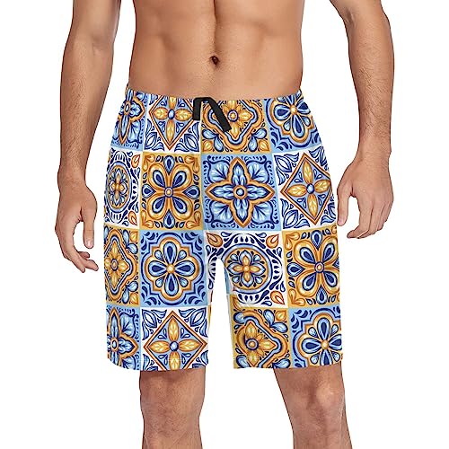 Mens Pajama Shorts Mexican Talavera Pottery Men's Pajama Bottoms Soft Sleepwear L2