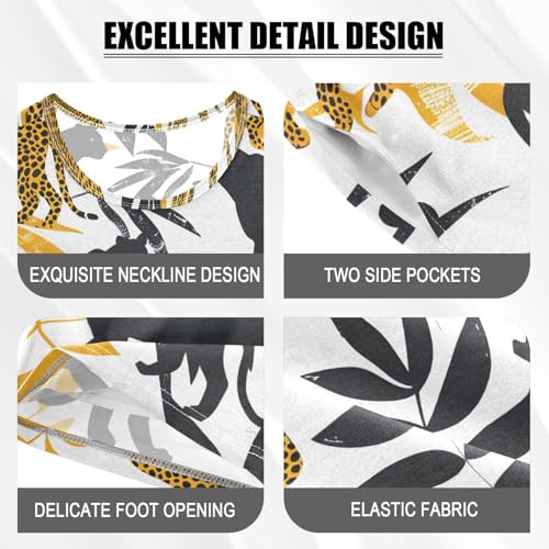 ALAZA Leopard Palm Leaf Tree Pajamas Short Sleeve 2 Piece Sleepwear Top and Bottom Pajama Set Unisex4