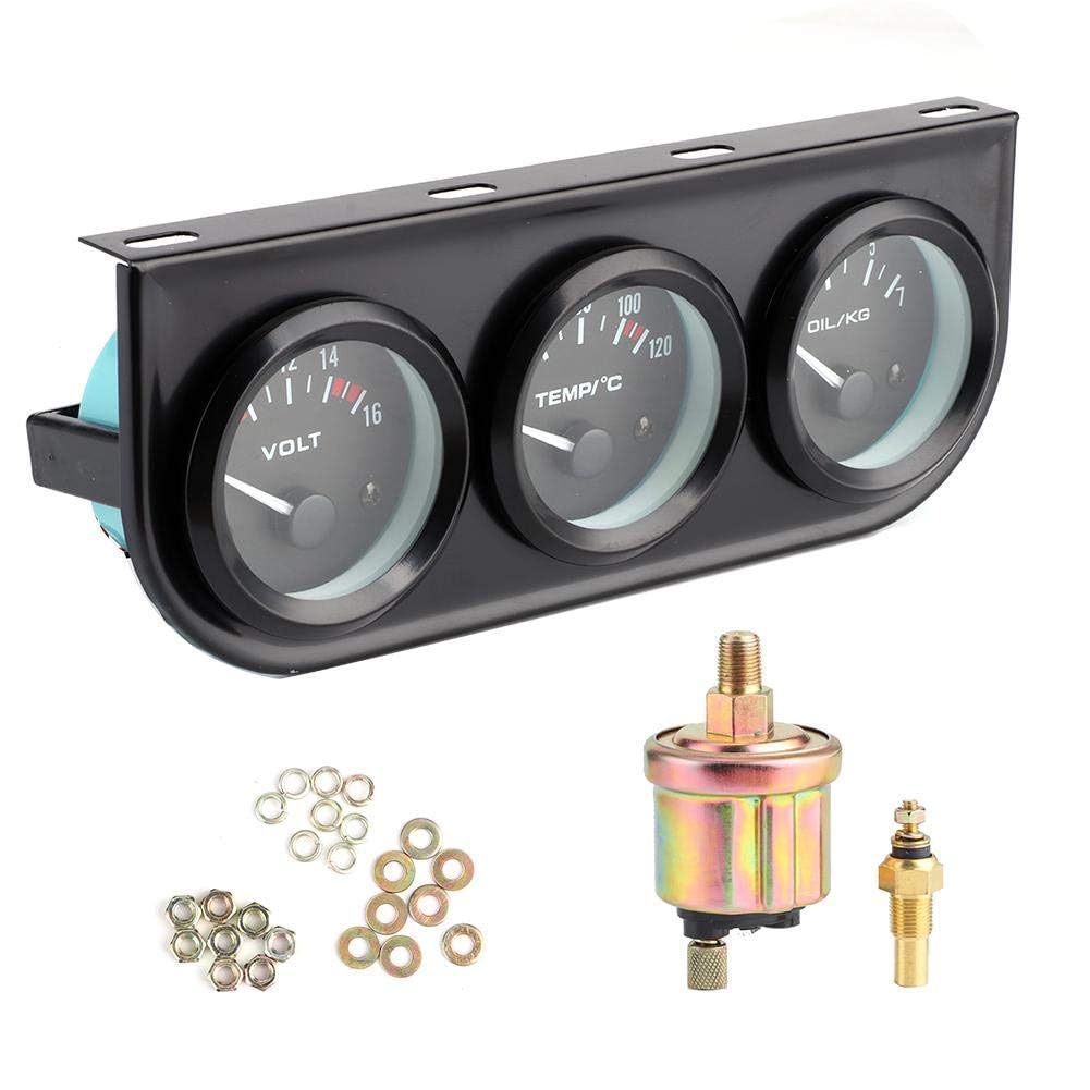 Kit de medidores universales para automóviles 3in1, medidor NPT de 1/8 pulg 52 mm/2 pulg 3-en-1, voltímetro 8-16V + medidor de temperatura del agua 40-120 ℃ + presión de aceite 0-7kg