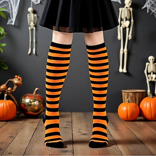 XinblueCo 2pcs Halloween Striped Stockings,Over The Knee Striped Thigh Stockings,Witch Stocking,High Stocking Costume - image 2