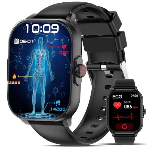 2025 ECG+HRV Reloj Inteligente con 𝐆𝐥𝐮𝐜𝐨𝐬𝐚/Ácido Úrico/Lípidos, 24/7 Pulsómetro, Oxímetro, Presión Arterial, Monitor de Sueño, 2.01' Smartwatch con DIY Esfera Pulsera Actividad para Android iOS