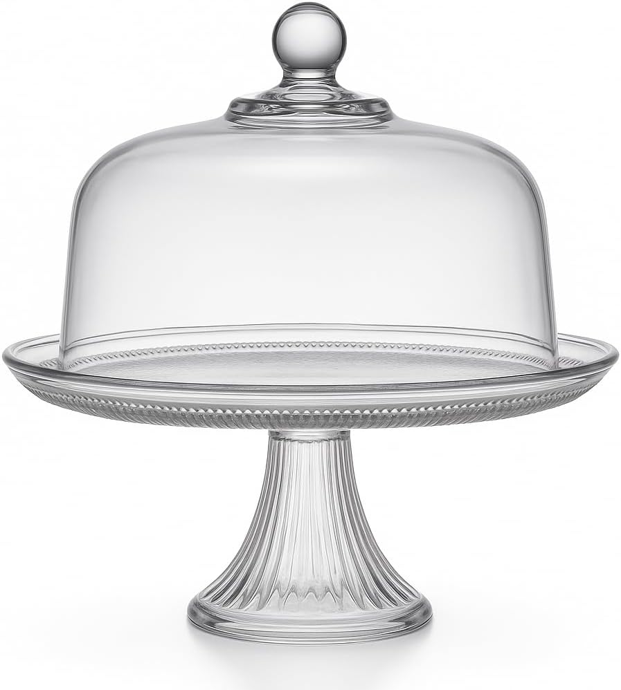 Chabrias Ltd 12" Footed Cake Stand with Dome Lid - Perfect for Afternoon Tea Platter, Cake Storage, and Rotating Display of Cupcakes and Party Platters, Afternoon Tea Stands