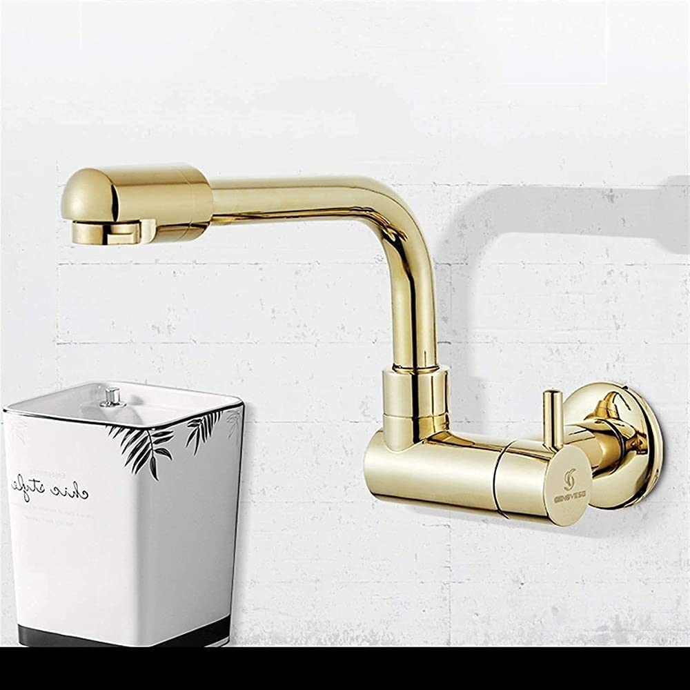 Grifo de fregadero de pared dorado para ganar espacio en encimeras de cocina estrechas