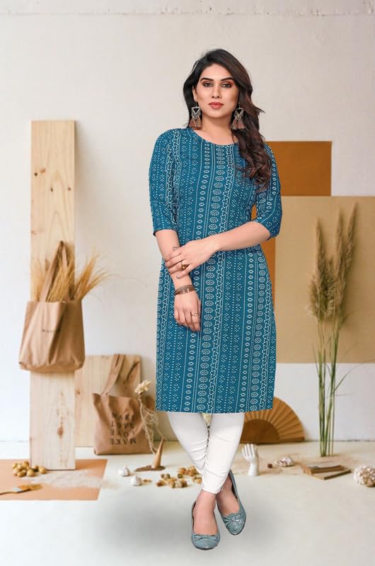 Image of JAKHANA Women's Crepe Printed Casual Straight Calf Length Round Nick Kurta Pack of 4