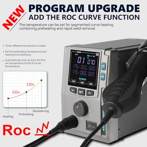 Estación de retrabajo SUGON 2026 de 700 W con 4 boquillas y control de temperatura de 100 a 500 grados 3