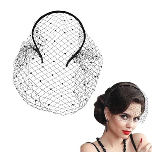 Diadema con velo de malla negra, sombrero vintage, encaje para madrina nupcial, tocado de cóctel y boda