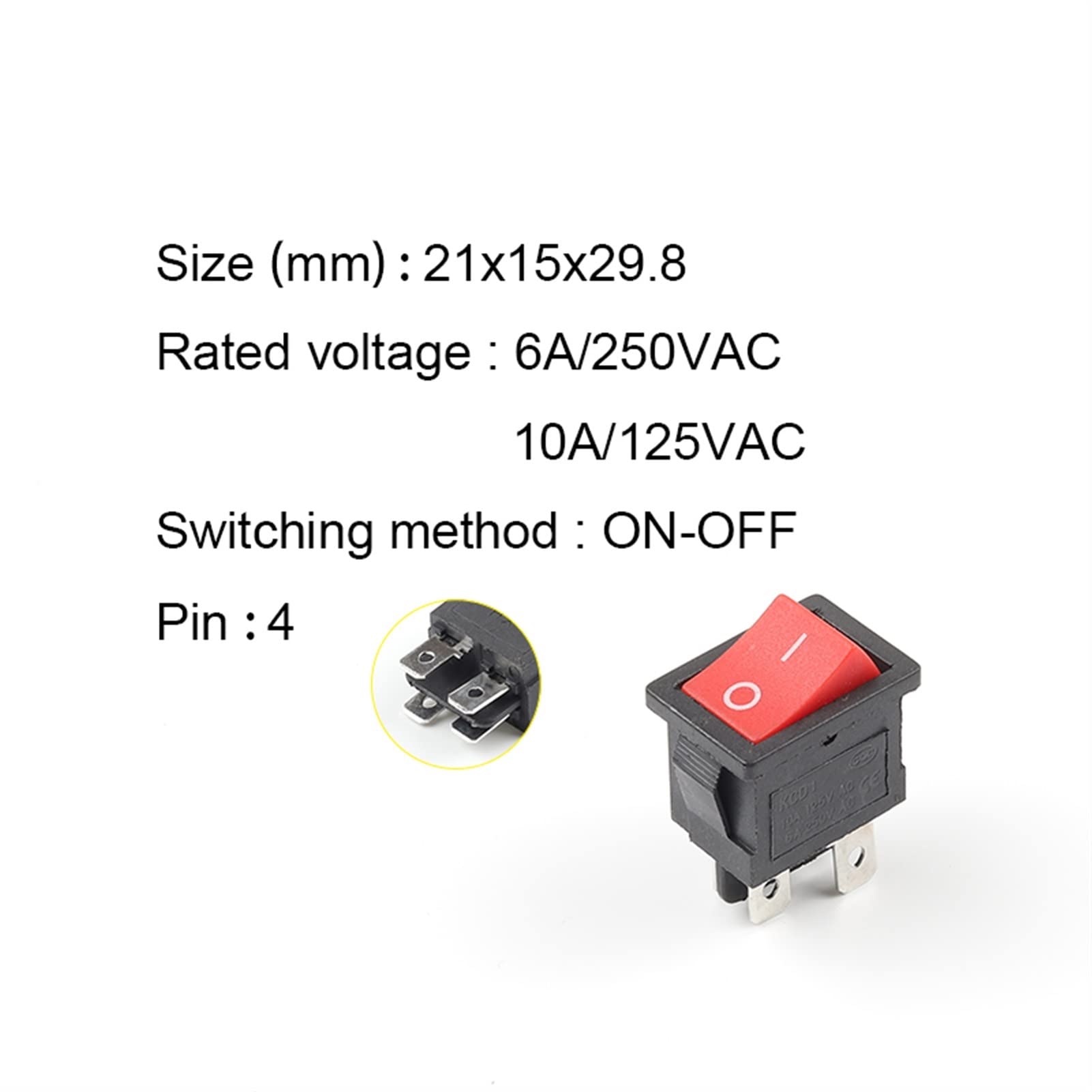 Rocker Switch 5pcs/lot 4 Pin 21 * 15mm ON-Off KCD1 Boat Car Rocker Switch 6A/250V AC 10A/125V AC Electrical Equipment with Light(Red Black)