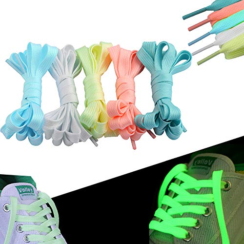 5Pair Shoes Laces Luminous Decorative Upper Glow In The Dark Suitable For All Leisure Sports Shoes Thick Flat Laces Unfold Size 39.4X0.3Inch Five Colors