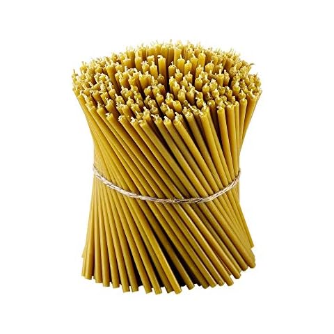 Danilovo Pure Beeswax Candles - No-Drip, Smoke-Less, Tall, Thin Taper Candles – Decorative Candles for Church Prayer, Decor or Birthday Candles – Honey Scented Candles – 8.1”x0.26” (Yellow, 50pcs) Cover