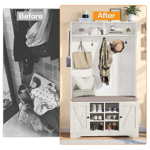Image of Hall Tree with Bench Entryway Coat Rack with Shoe Storage
