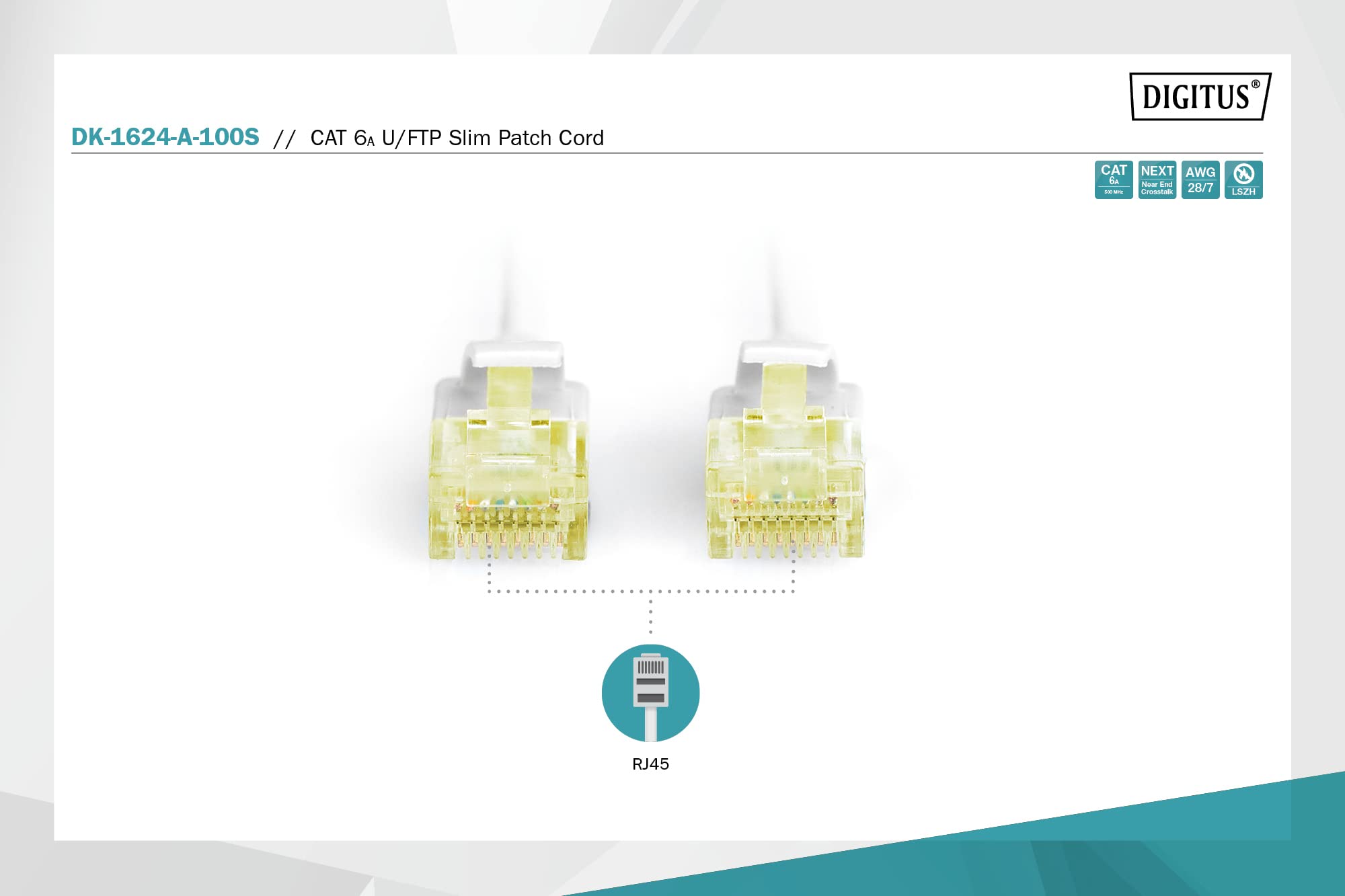 Digitus CAT 6A U-FTP Slim Patch Cable, Cu, LSZH AWG 28/7, Length 10 m, Colour Grey