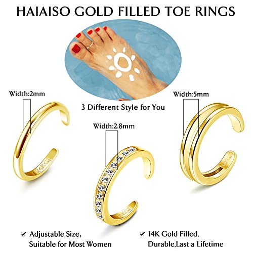 HAIAISO 14K Gold Filled Toe Rings Adjustable Open Toe Rings Cubic Zirconia Band Toe Ring Set Summer Beach Foot Jewelry Set2