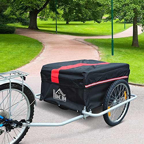 HOMCOM Fahrradanhänger Lastenanhänger Belastbarkeit max. 40 kg Transportanhänger Handwagen Lasten-Fahrradanhänger Schwarz Stahl Oxford 140 x 88 x 60 cm