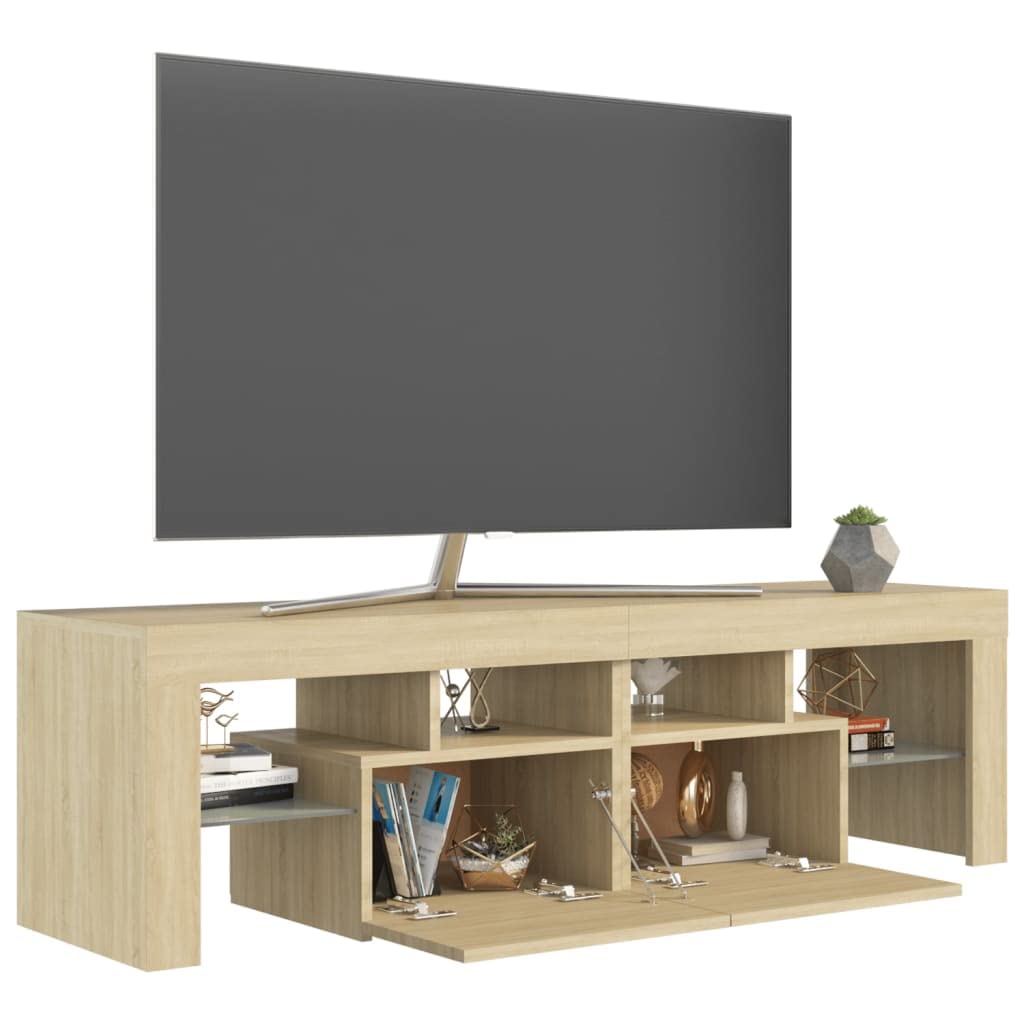 vidaXL TV-Schrank mit LED-Beleuchtung TV Möbel Fernsehtisch Wohnzimmermöbel Lowboard TV Ständer Mediamöbel Fernsehschrank Sonoma-Eiche 140x36,5x40cm