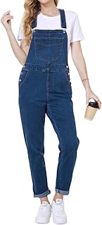 EBEOCOA Denim Overalls for Womens Bib Overalls Adjustable Shoulder Strap Jumpsuit Loose Fit Jean Stretchy Carpenter Pants