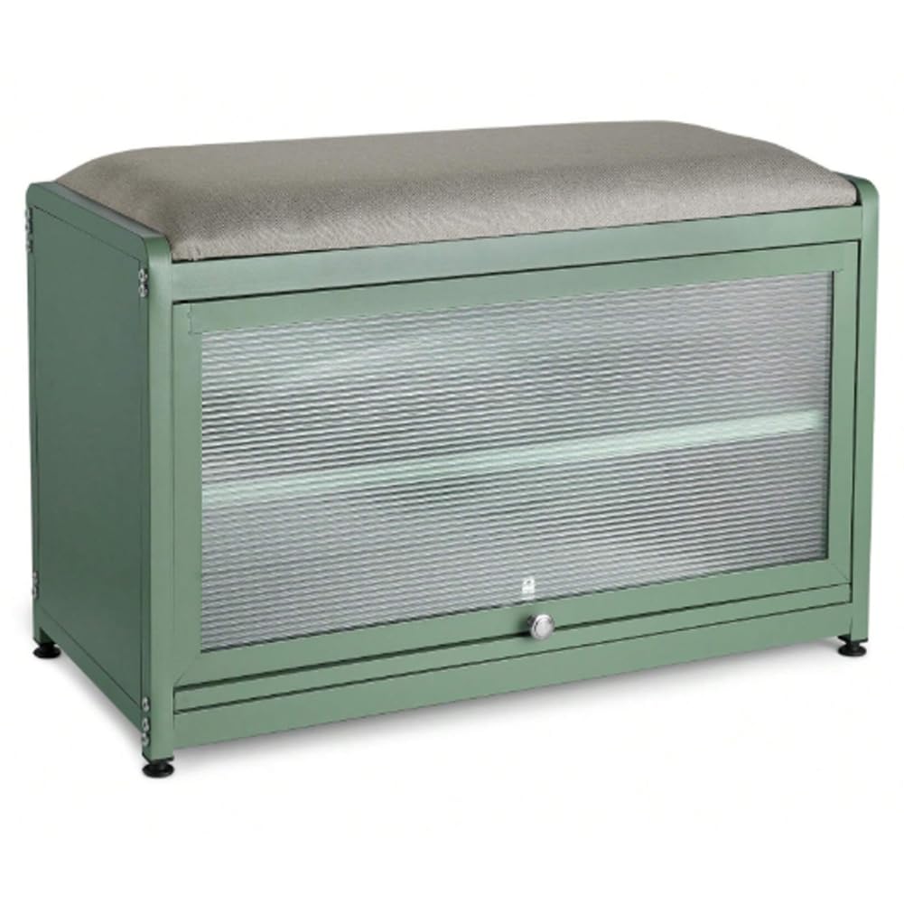 BAKAJI Scarpiera con Seduta e 2 Scomparti Interni Salvaspazio, Mobile Panca Porta Scarpe con Anta Trasparente e Base Antiscivolo per Ingresso, Camera da Letto, Ingresso 70 x 32 x 45 cm (Verde)