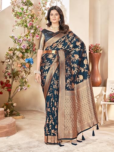 Image of Mehrang Cotton Banarasi Silk Saree for Women With Unstitched Blouse Piece