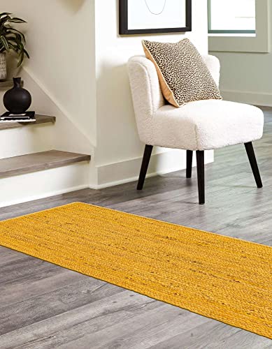 Image of Unique Loom Braided Jute Collection Area Rug - Dhaka (2' 7 inch x 6' 1 inch Runner, Yellow)