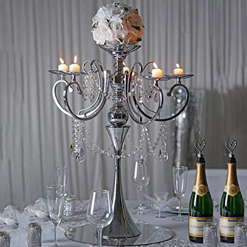 Efavormart 27.5" Tall Silver Metal Candelabra Chandelier Votive Candle Holder Wedding Centerpiece