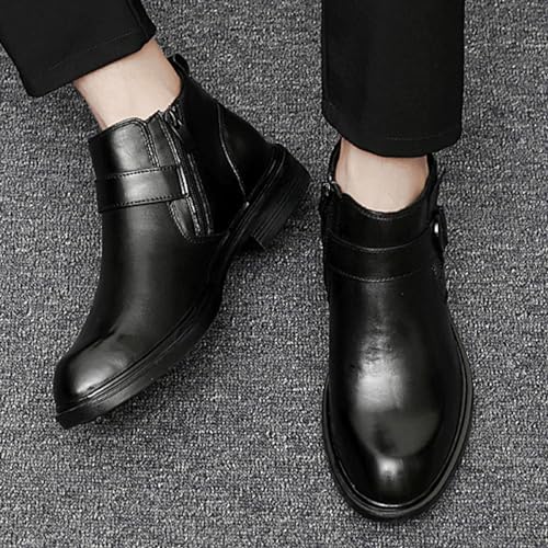 Men's Print Genuine Leather Boots,Fall Winter High Height Bukle Strap Formal Business Chunky Ankle Booties 6