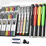 STAGEEK Zimmermannsbleistifte mit Spitzer Tischler Bleistifte Set,Bleistift Baustelle,4 Tieflochmarker,mit 48Minen,anreißwerkzeug,mechanische Tischlerbleistifte,Holzbearbeitungs,Lochmarkierer