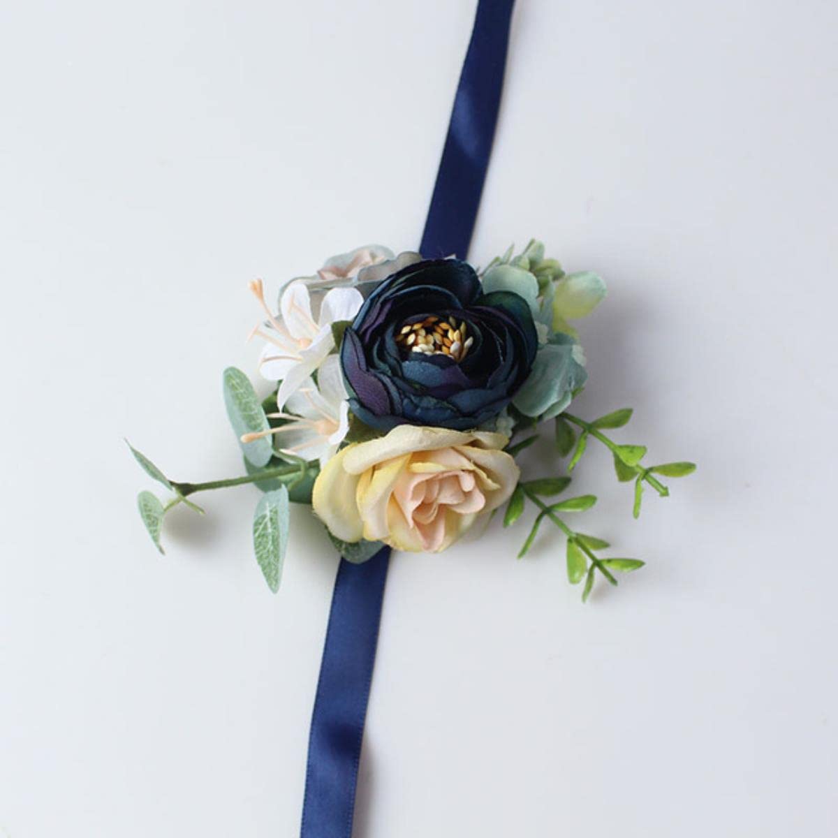 EEfpxwtz Prom corsage wrist flower， Silk Rose Wrist Flowers Brsmaid Groom Boutonniere Wedding Multicolor(C Wrist Flower)