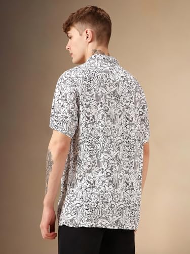 Image of Dennis Lingo Men White Rayon Half Sleeve Cuban Collar AOP Shirts