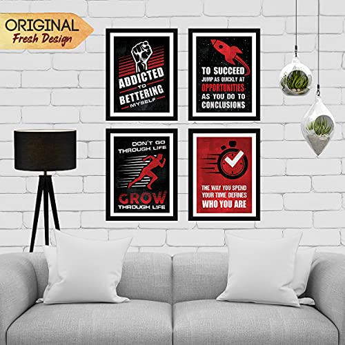 Image of Chaka Chaundh - Motivational Quotes frames - Framed posters - Wall frames for OFFICE, STUDENT & ENTREPRENEUR - Photos with quotes - Posters with frame (34 x 27 x 4 cm)-Set of 4 (Red - Black)