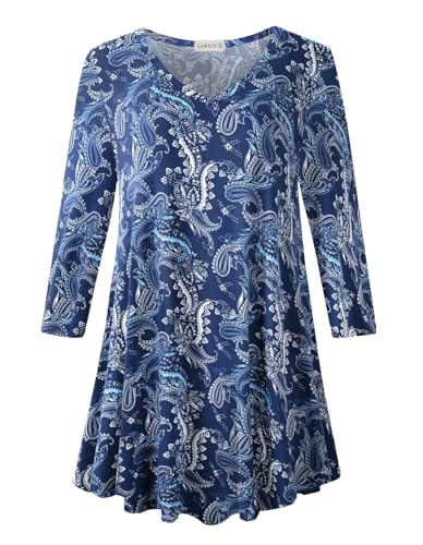 Image of LARACE Tunics 3 /4 Sleeve Plus Size Tops for Women V Neck Loose Fit Flowy Clothing for Leggings