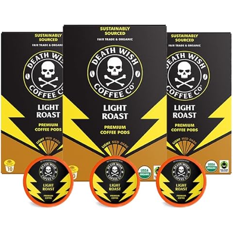 Death Wish Coffee, Organic and Fair Trade, Light Roast Coffee Pods (30 Count) Cover