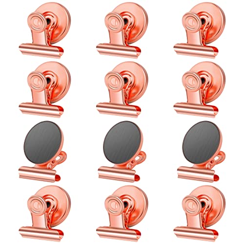 Grtard 12 Pack Magnetic Clips Heavy Duty, Magnet Clips for Fridge, Refrigerator Magnets with Clip, No-Scratch Strong Magnetic Clip Display Paper Fasteners on Home& Office& Teaching (Rose Gold)