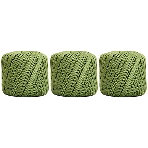 Image of ThreadArt 100% Cotton Crochet Thread Size 3, 3 Ball Pack, Avocado 10 | Soft pure cotton crochet thread for lace, doilies, amigurumi and crafts. Smooth finish with crisp stitch definition.