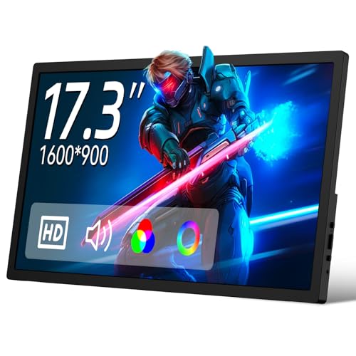 Image of Portable Large Screen Monitor, 17.3 inch Portable Monitor HDMI USB-C IPS External Screen Small, Built-in Dual Speakers Gaming for Laptop PC, Plug & Play, Lightweight Small Monitor for On-The-Go Use, Black