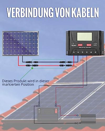 GARLLEN 1m Solarpanel Verlängerungskabel 4mm², Solarkabel Verlängerung Verbindungskabel mit IP68 Solarstecker, 1500V Kabel für Photovoltaikanlagen PV Solarmodul mit TÜV, CE, ROHS-Zertifikat (4mm²-1m)