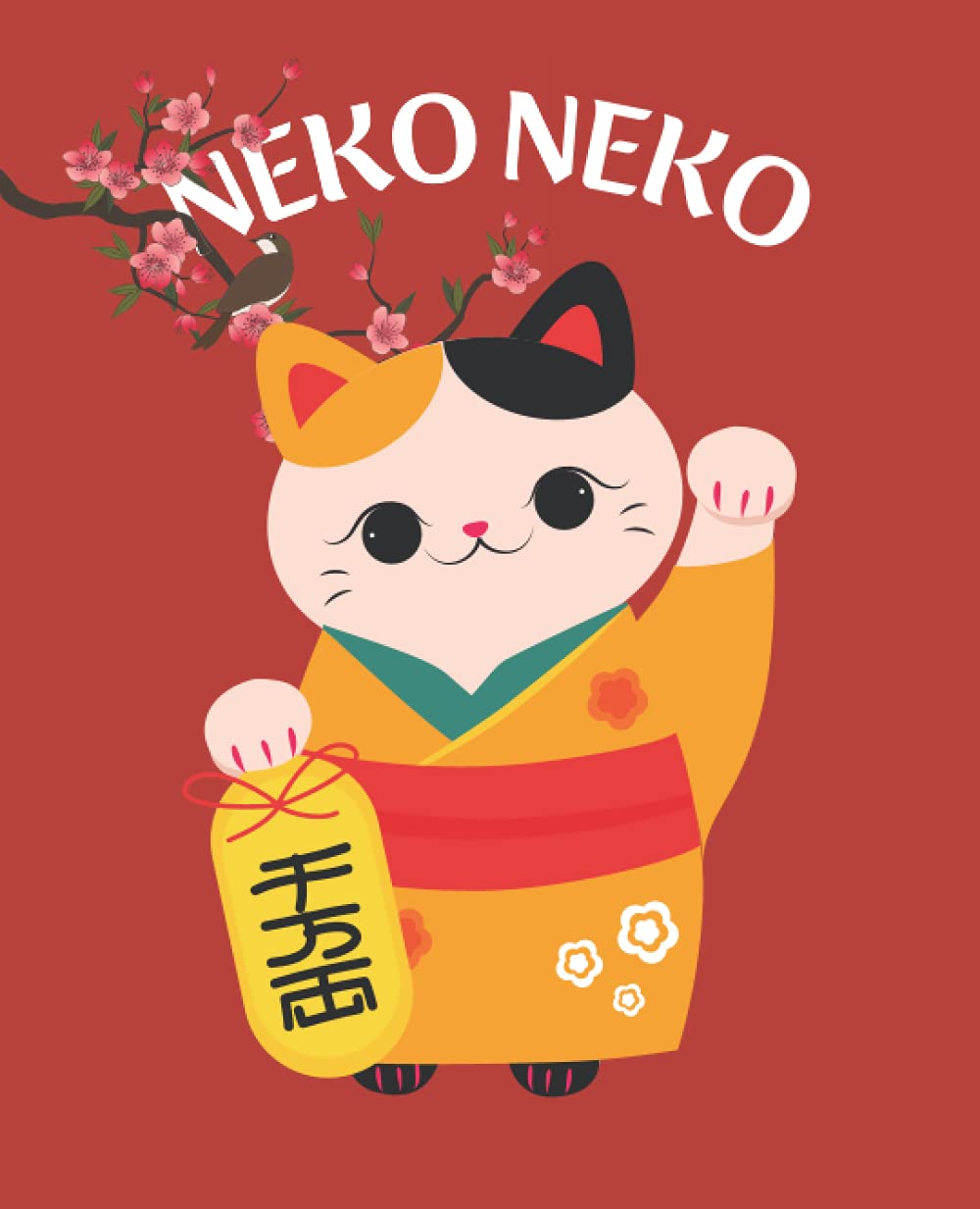 Kawaii Maneki Neko Notebook: Cute Japanese Lucky Cat wearing Kimono with Japanese Cherry Blossom and Fuji Mountain, Matte Cover, Ruled Paper Notebook, ... pages (Cute Kawaii Notebook, Journal, etc.)
