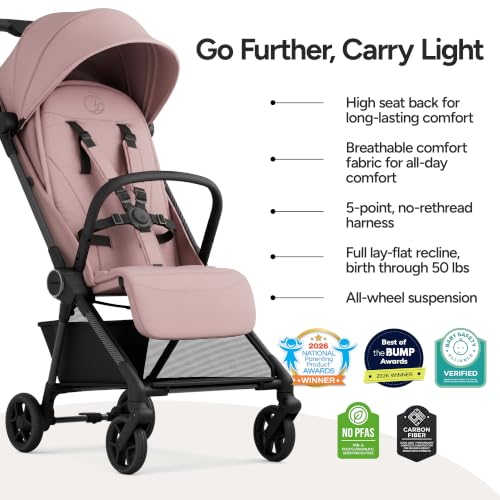 Image of Mompush Nexis Carbon Fiber Lightweight Travel Stroller, Carry-On, Pink