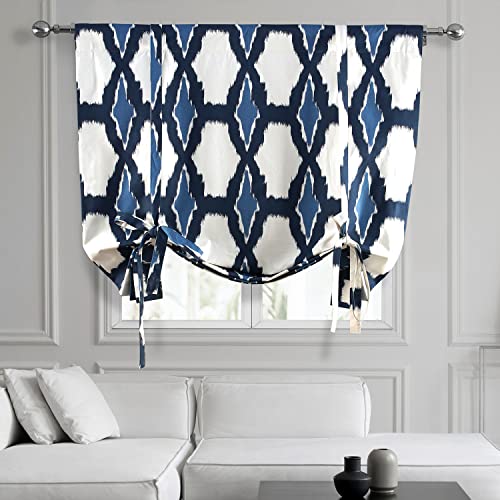 Image of HPD Half Price Drapes Room Darkening Tie Up Curtains 46 X 63 Inch Sorong Printed Cotton Window Roll Up Balloon Curtain for Living Room, Kitchen PRTW-TUD22D-63 (1 Panel), Sorong Royal