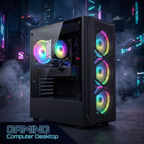 Image of STGAubron Gaming PC Desktop Computer, Intel Core i7 up to 3.9GHz, Radeon RX 5500XT 8G, 16GB RAM, 512GB SSD, WiFi 6, BT 5.2, RGB Fan x 4, Windows 11 Home