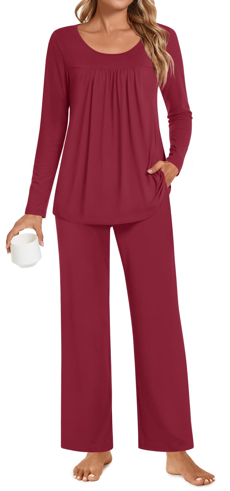 womens pajama set 2 pieces fall pjs comfy sleepwear with pockets