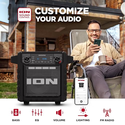 Image of ION Tailgater Classic Outdoor Portable Bluetooth Speaker with Rechargeable Battery, FM Radio, USB Port, IPX5 Water-Resistant, 6.5 inch Woofer, App, Black