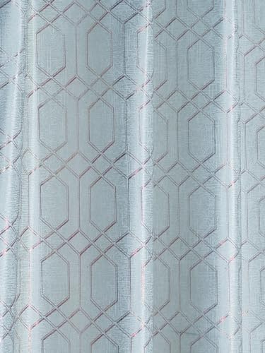 Image of Cortina Striped Light-Filtering Polyester Curtains 5 feet Long Set of 2 for Window [ Opacity: 50-60%, Color: Light Blue, Knitting Foil Curtains -160 GSM ]